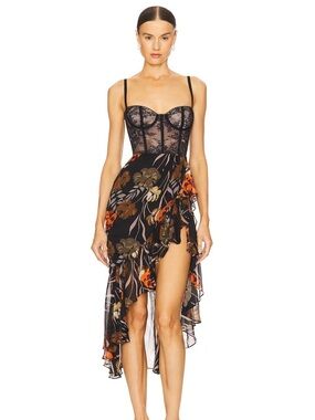 Katie May Black Floral Lace Bustier High-Low Dress